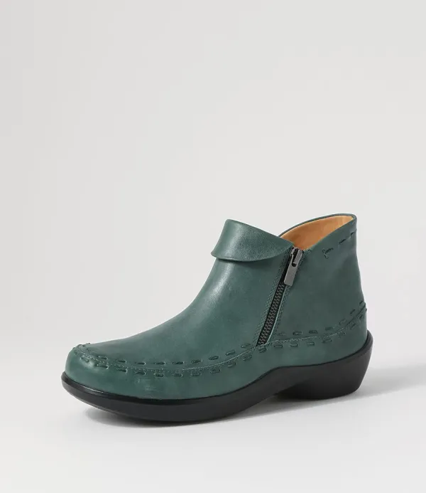 Women ZIERA Alliee Xw Dark Emerald Leather Ankle Boots
