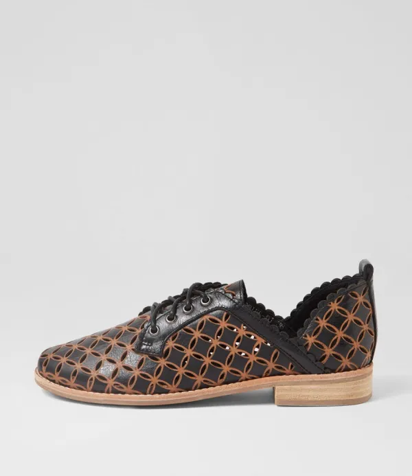 Women DJANGO & JULIETTE Allosier Black Tan Leather Lace Up Flats
