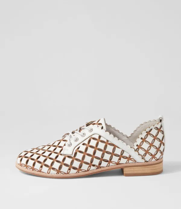 Women DJANGO & JULIETTE Allosier White Tan Leather Lace Up Flats