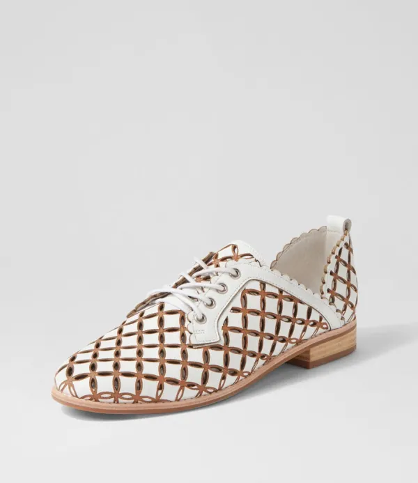 Women DJANGO & JULIETTE Allosier White Tan Leather Lace Up Flats