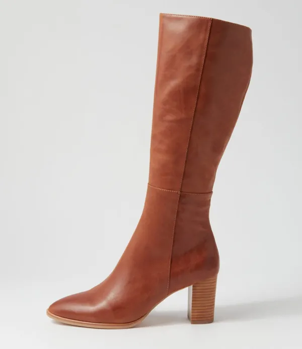 Women DJANGO & JULIETTE Allouta Cognac Leather Knee High Boots