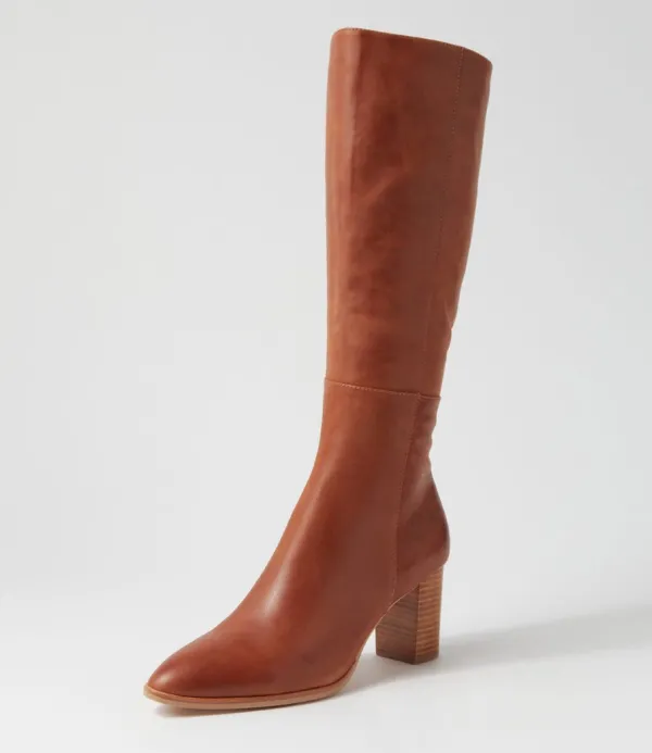 Women DJANGO & JULIETTE Allouta Cognac Leather Knee High Boots
