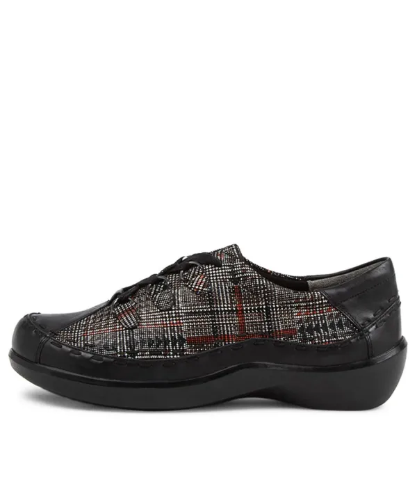 Women ZIERA Allsorts W Black Check Leather Lace-Up Shoes