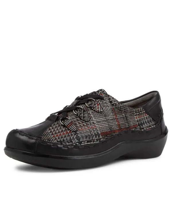 Women ZIERA Allsorts W Black Check Leather Lace-Up Shoes