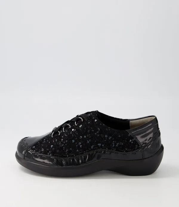 Women ZIERA Allsorts Xw Black Sparkle Lace Up Flats