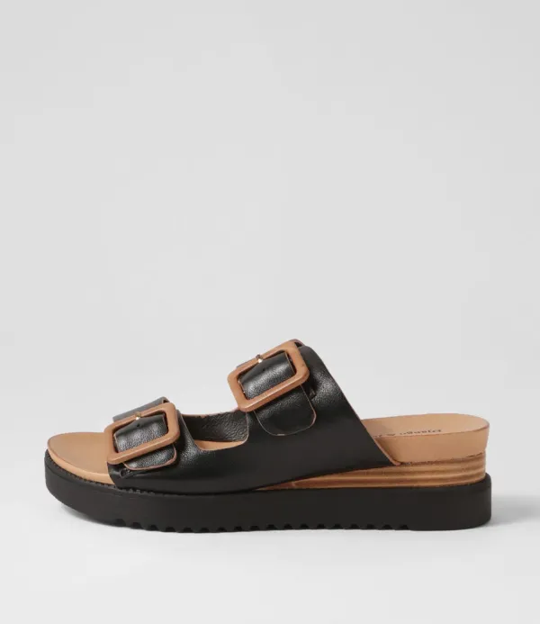 Women DJANGO & JULIETTE Alphie Black Tan Leather Mules