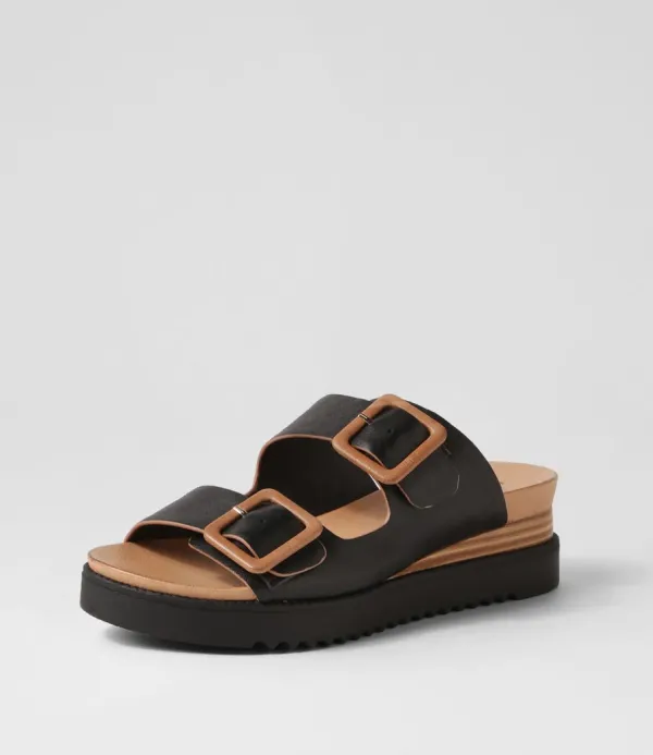 Women DJANGO & JULIETTE Alphie Black Tan Leather Mules