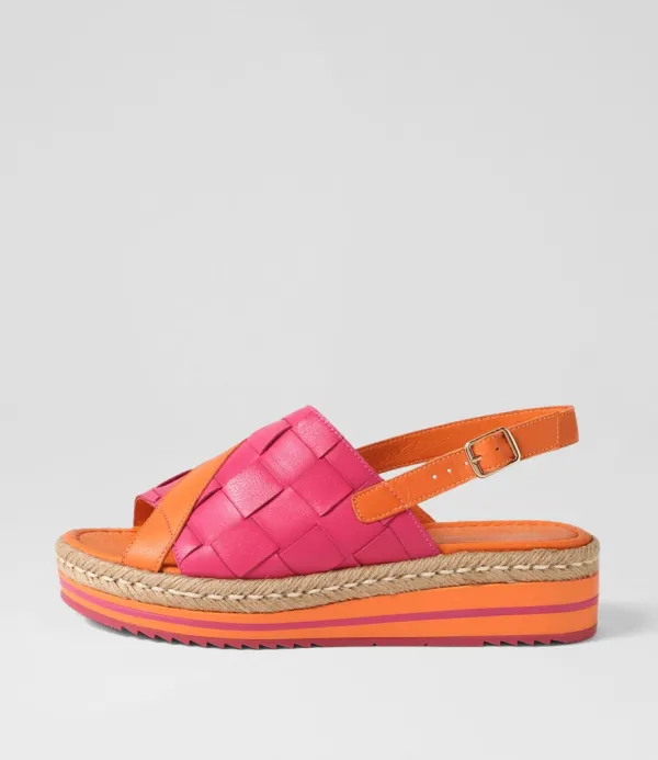 Women DJANGO & JULIETTE Ames Bright Orange Fuchsia Leather Sandals