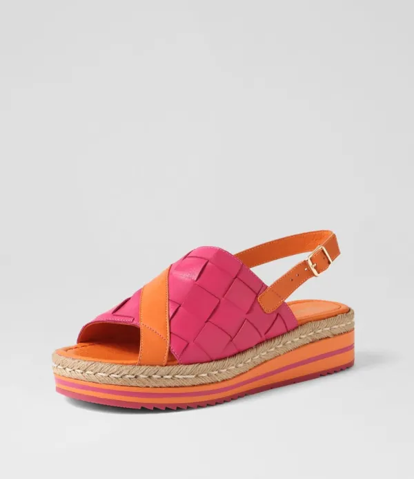 Women DJANGO & JULIETTE Ames Bright Orange Fuchsia Leather Sandals