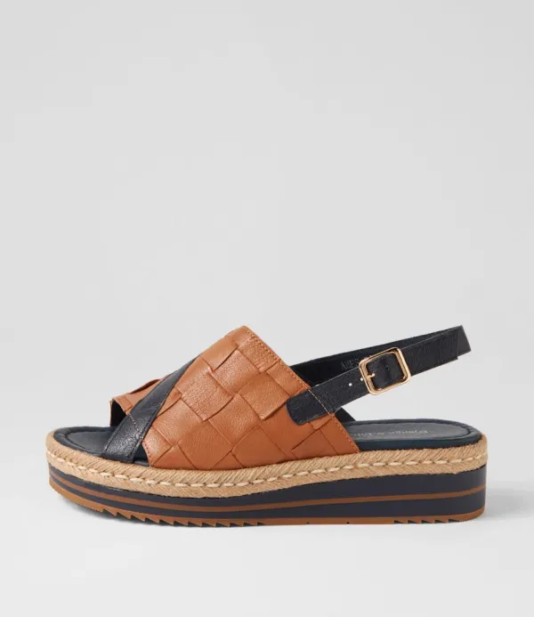 Women DJANGO & JULIETTE Ames Navy Dark Tan Leather Espadrilles