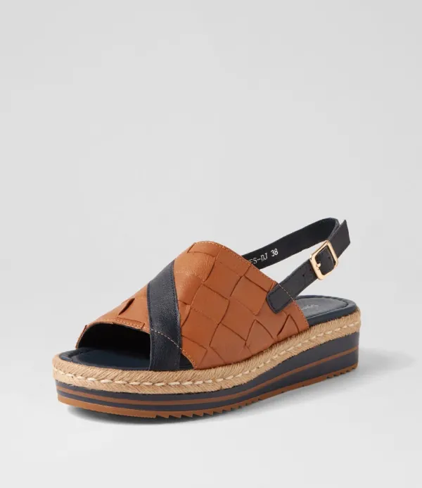 Women DJANGO & JULIETTE Ames Navy Dark Tan Leather Espadrilles