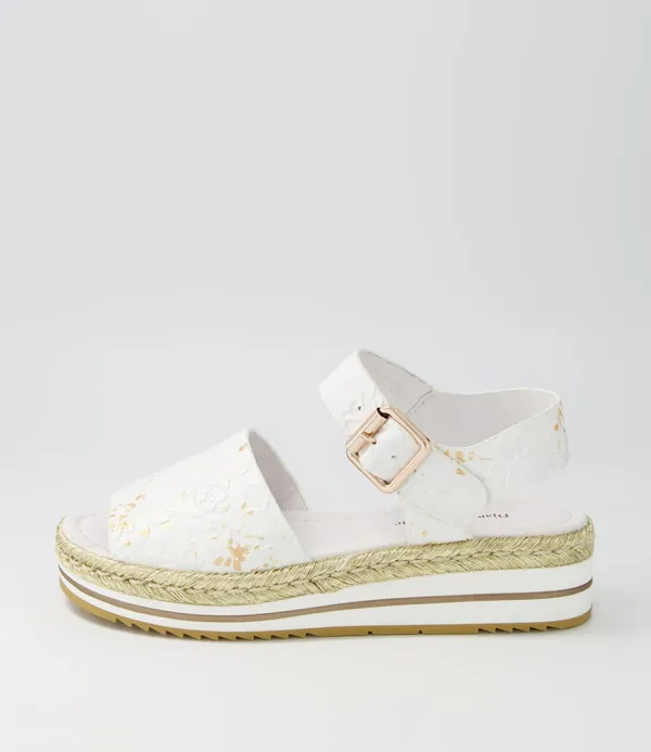 Women DJANGO & JULIETTE Amillent White Gold Flower Leather Espadrilles