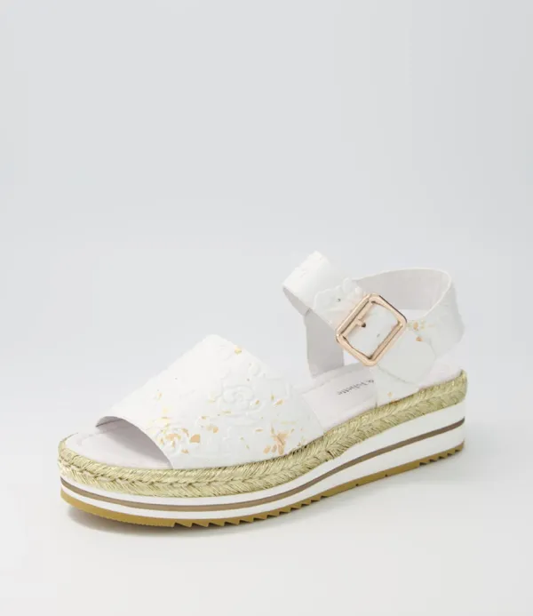 Women DJANGO & JULIETTE Amillent White Gold Flower Leather Espadrilles