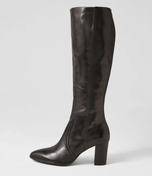 Women DJANGO & JULIETTE Ammies Black Leather Knee High Boots