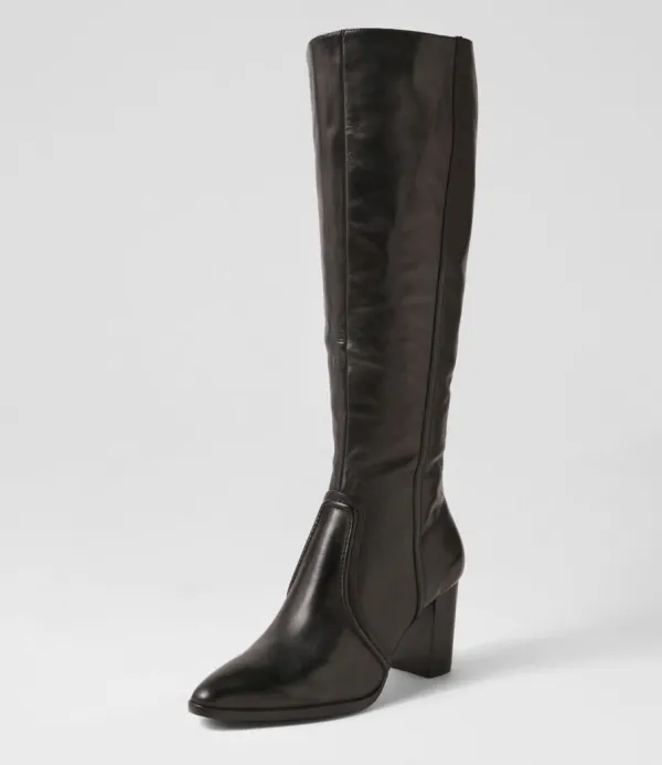 Women DJANGO & JULIETTE Ammies Black Leather Knee High Boots