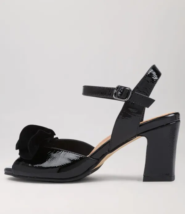 Women ZIERA Antonia W Black Patent Suede Sandals