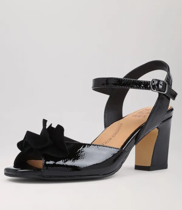 Women ZIERA Antonia W Black Patent Suede Sandals