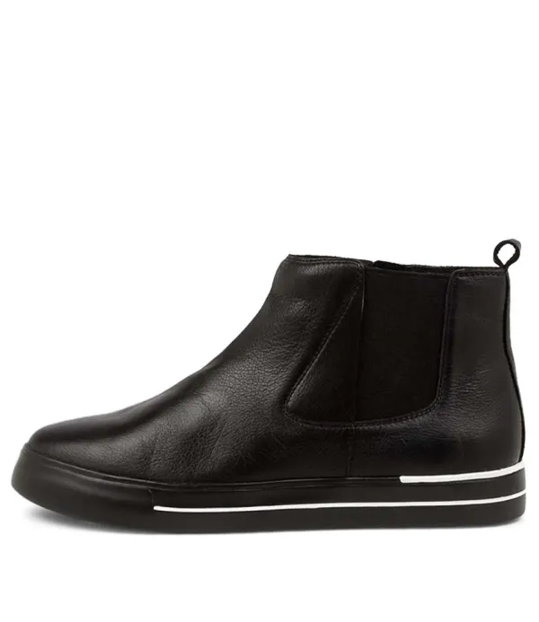 Women ZIERA Arianah W Black Leather Ankle Boots Bs
