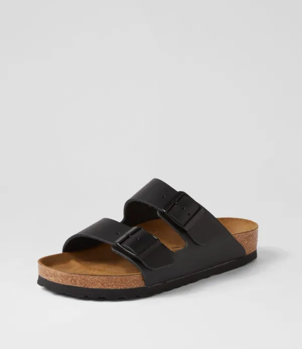 Women BIRKENSTOCK Arizona Black Leather Slides