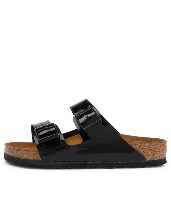Women BIRKENSTOCK Arizona Black Patent Birko-Flor Slides