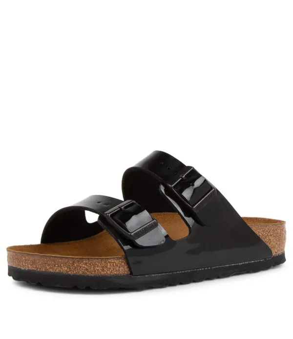 Women BIRKENSTOCK Arizona Black Patent Birko-Flor Slides