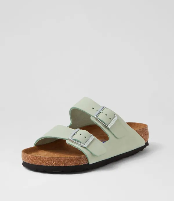 Women BIRKENSTOCK Arizona Sfb Matcha Nubuck Slides