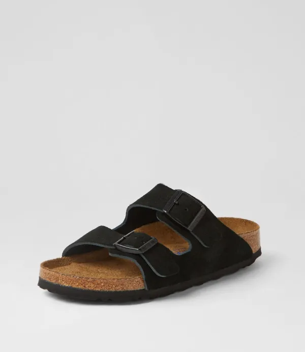 Women BIRKENSTOCK Arizona Sfb Su Narrow W Black Suede Slides