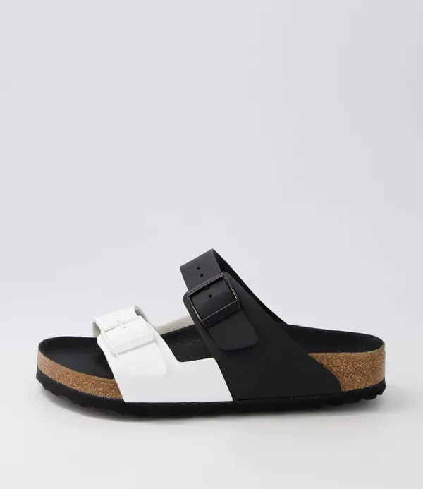 Women BIRKENSTOCK Arizona Split Black White Birkoflor Slides