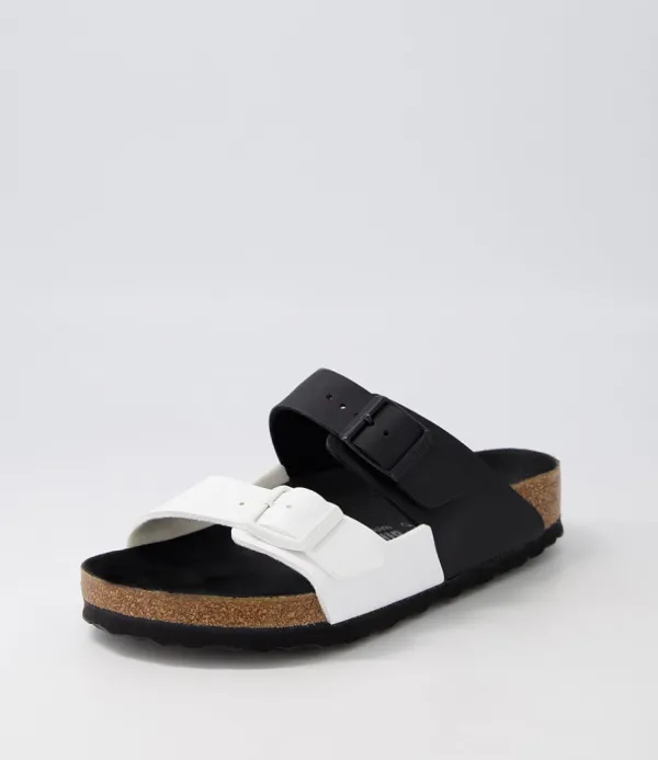 Women BIRKENSTOCK Arizona Split Black White Birkoflor Slides
