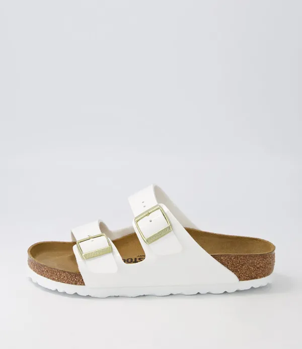 Women BIRKENSTOCK Arizona White Birkoflor Patent Slides