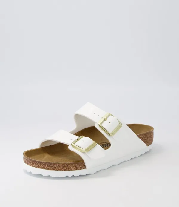 Women BIRKENSTOCK Arizona White Birkoflor Patent Slides