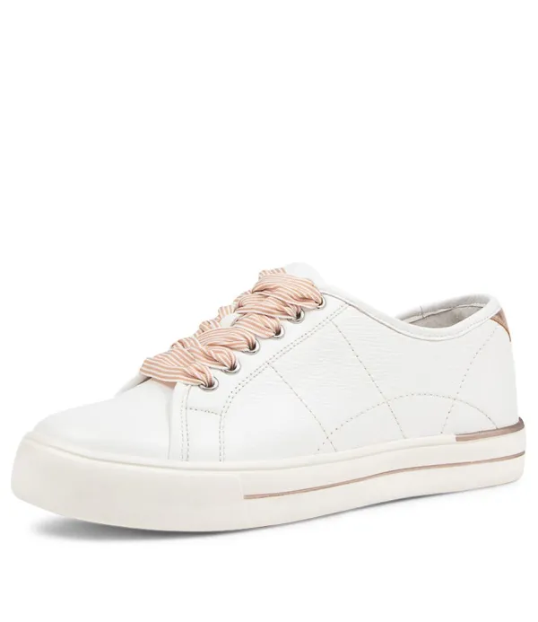 Women ZIERA Ashleen W White Rose Gold Leather Sneakers