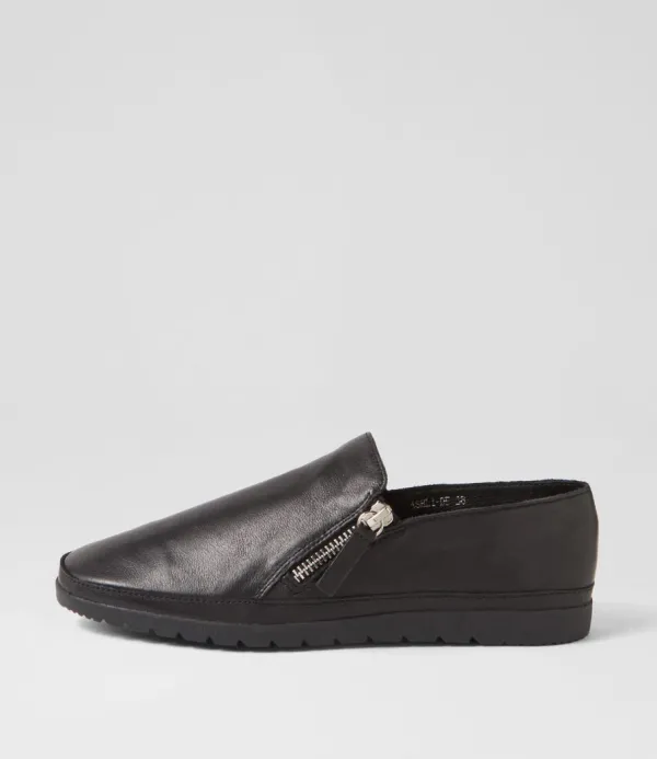 Women DIANA FERRARI Ashli Black Leather Flat Shoes