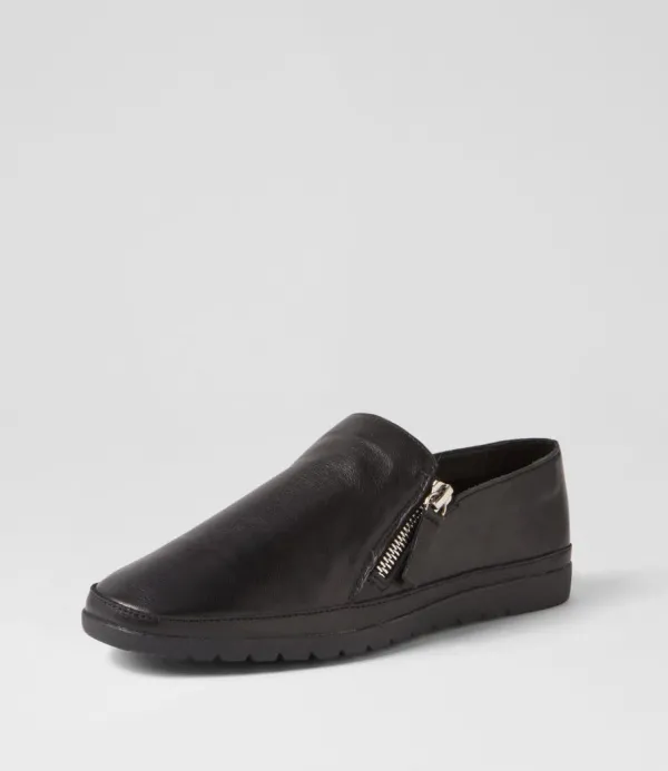 Women DIANA FERRARI Ashli Black Leather Flat Shoes