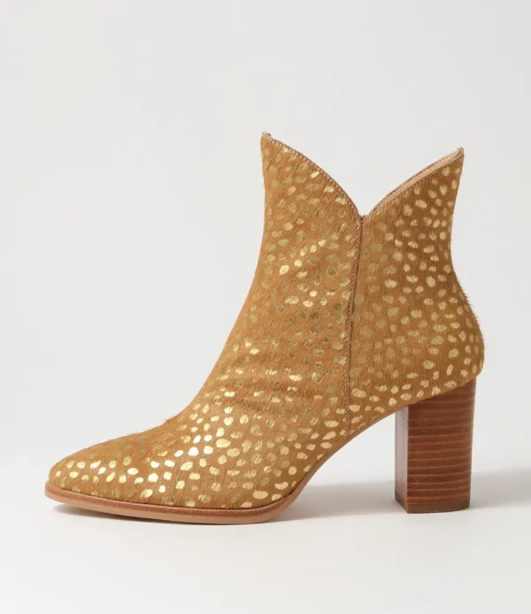 Women DJANGO & JULIETTE Astronomy Gold Dot Leopard Pony Ankle Boots