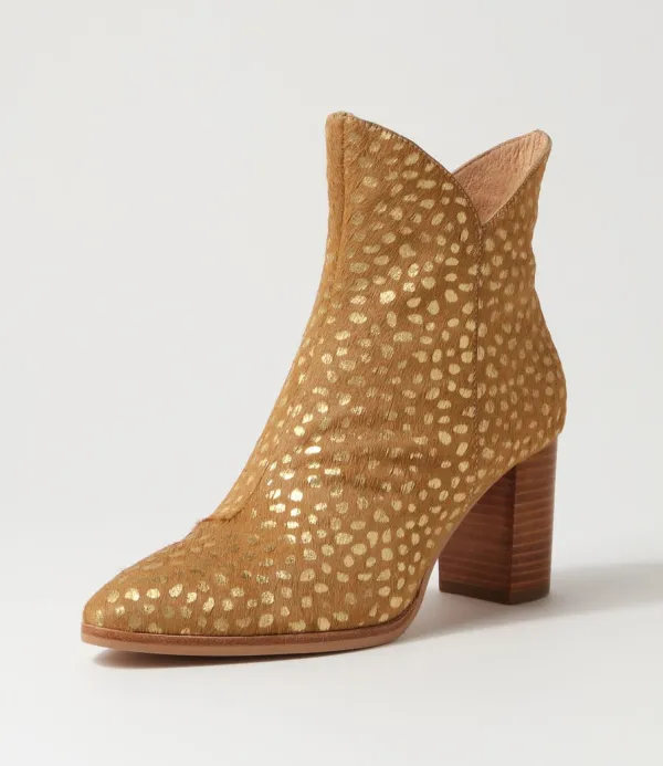 Women DJANGO & JULIETTE Astronomy Gold Dot Leopard Pony Ankle Boots