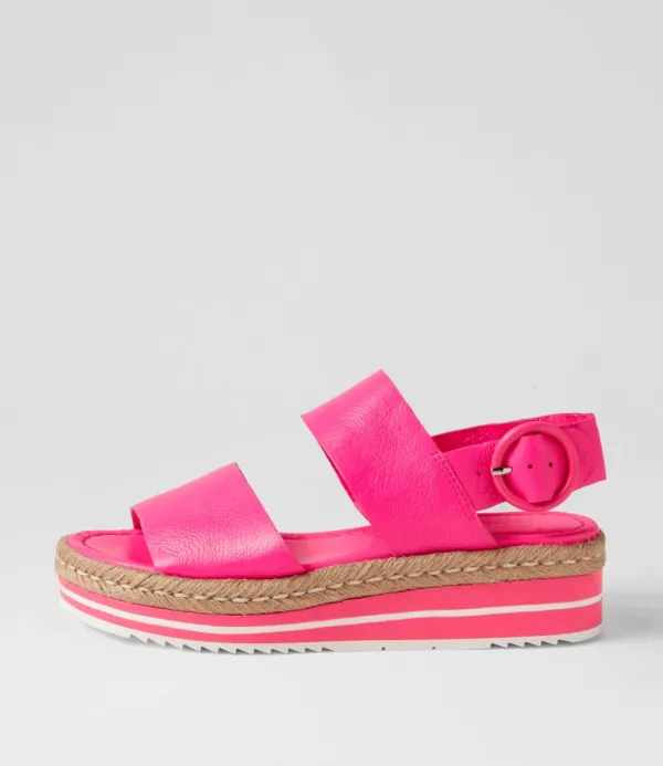 Women DJANGO & JULIETTE Atha Hot Pink Leather Espadrilles