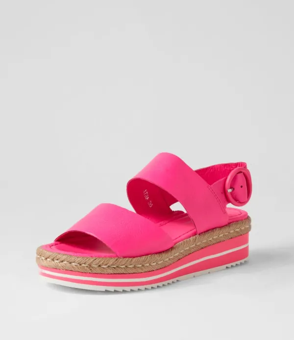 Women DJANGO & JULIETTE Atha Hot Pink Leather Espadrilles