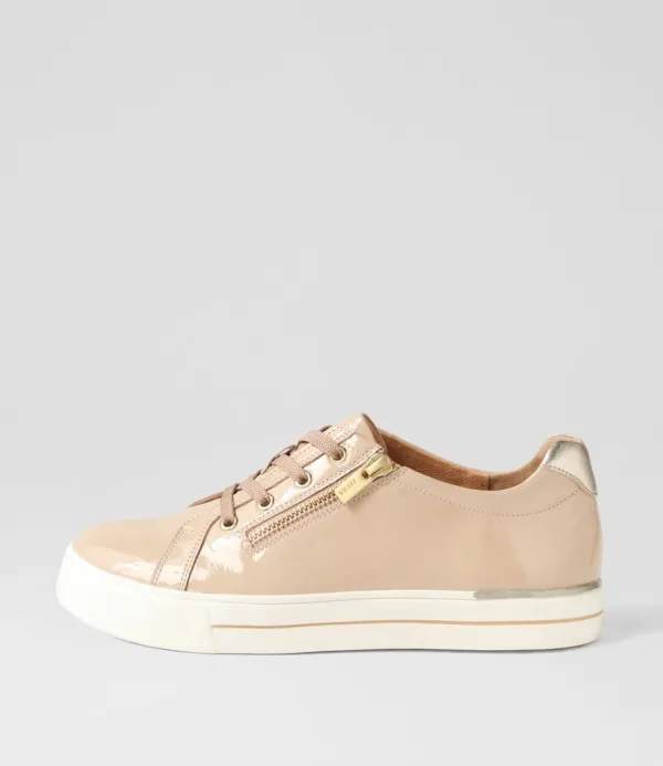 Women ZIERA Audry W Latte Gold Wrinkle Patent Leather Sneakers