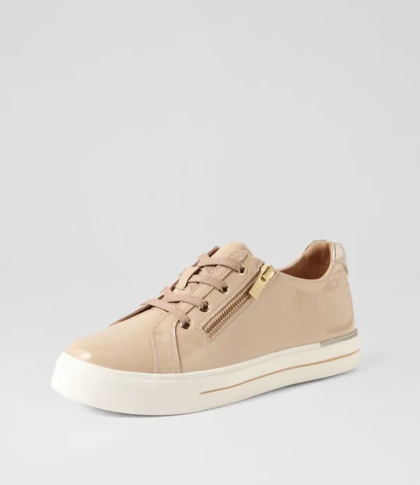 Women ZIERA Audry W Latte Gold Wrinkle Patent Leather Sneakers