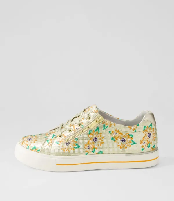 Women ZIERA Audry W Orange Cut Pale Gold Leather Sneakers