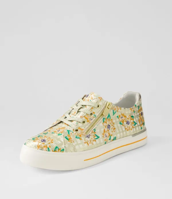 Women ZIERA Audry W Orange Cut Pale Gold Leather Sneakers