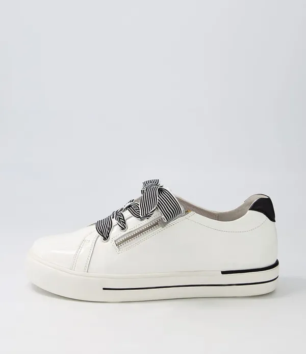 Women ZIERA Audry W White Black Patent Leather Sneakers