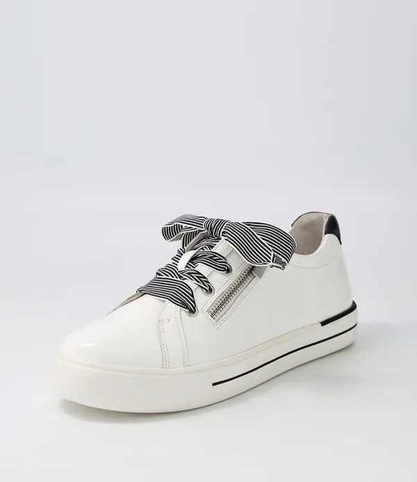 Women ZIERA Audry W White Black Patent Leather Sneakers