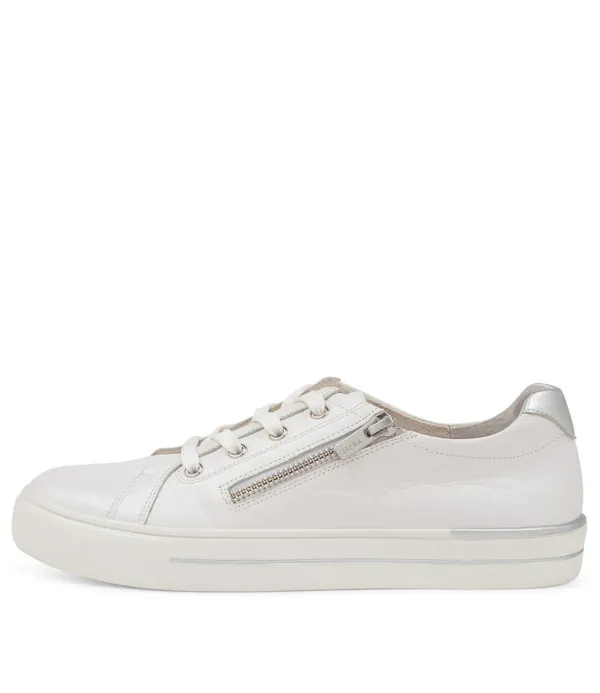 Women ZIERA Audry W White Silver Leather Sneakers
