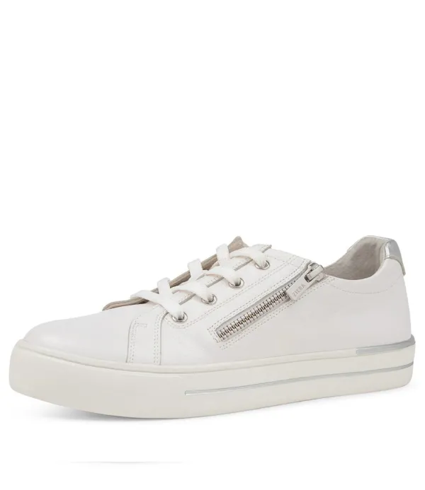 Women ZIERA Audry W White Silver Leather Sneakers