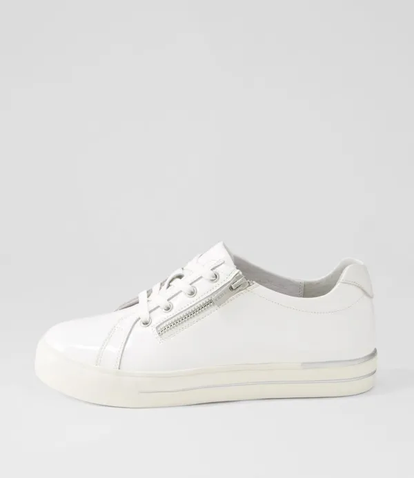 Women ZIERA Audry W White Wrinkle Patent Leather Sneakers