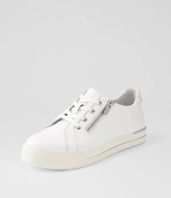 Women ZIERA Audry W White Wrinkle Patent Leather Sneakers