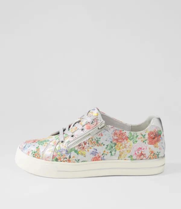 Women ZIERA Audry W Wild Flower Silver Leather Sneakers