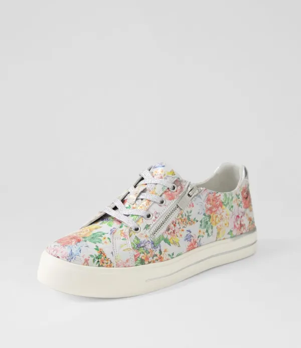 Women ZIERA Audry W Wild Flower Silver Leather Sneakers